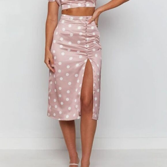 Beginning BoutiqueGabriella Button Detail Midi Skirt Polka - Picture 1 of 4